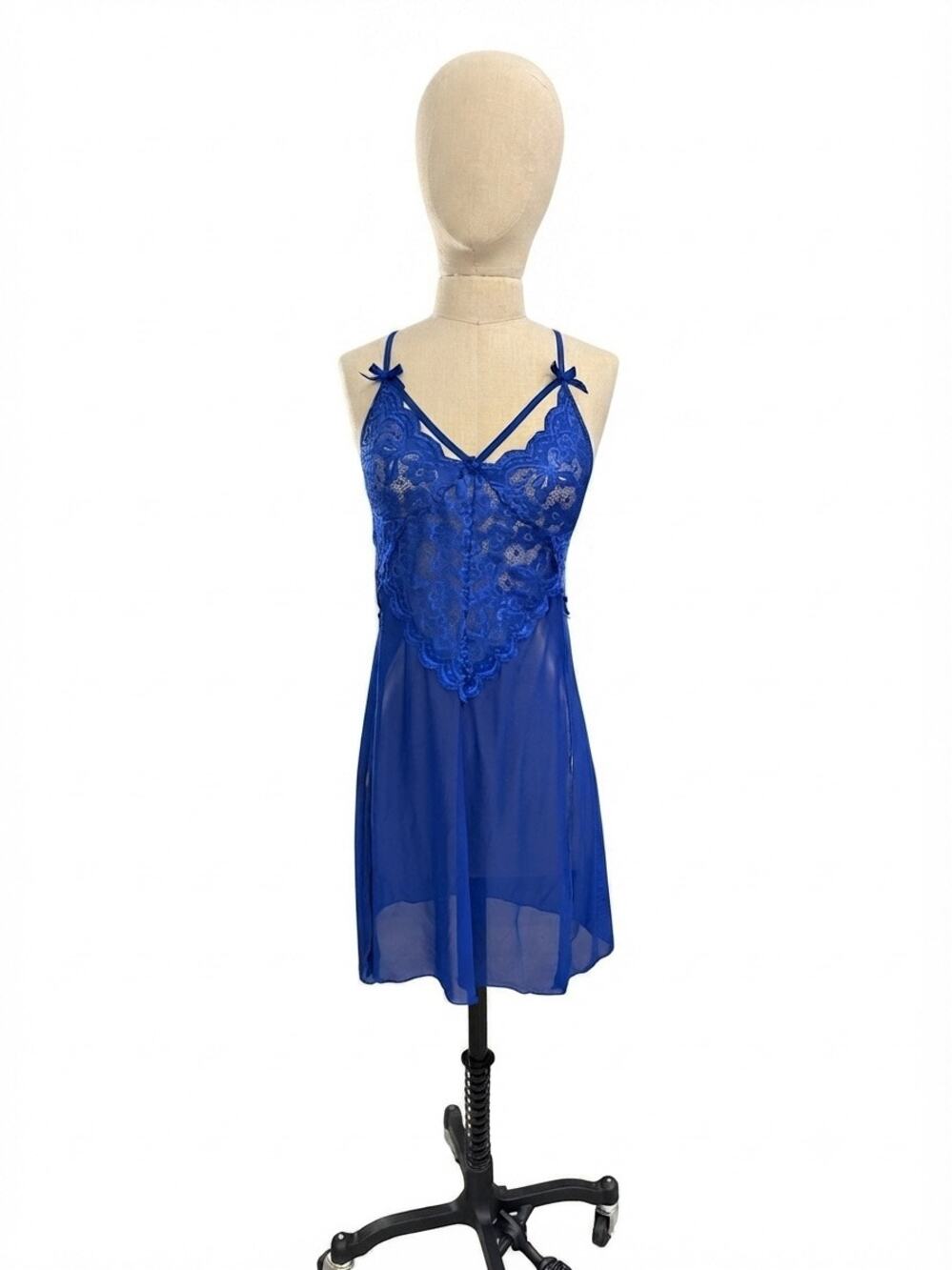 Royal Blue Lace Babydoll Nightgown Slits NWOT Large